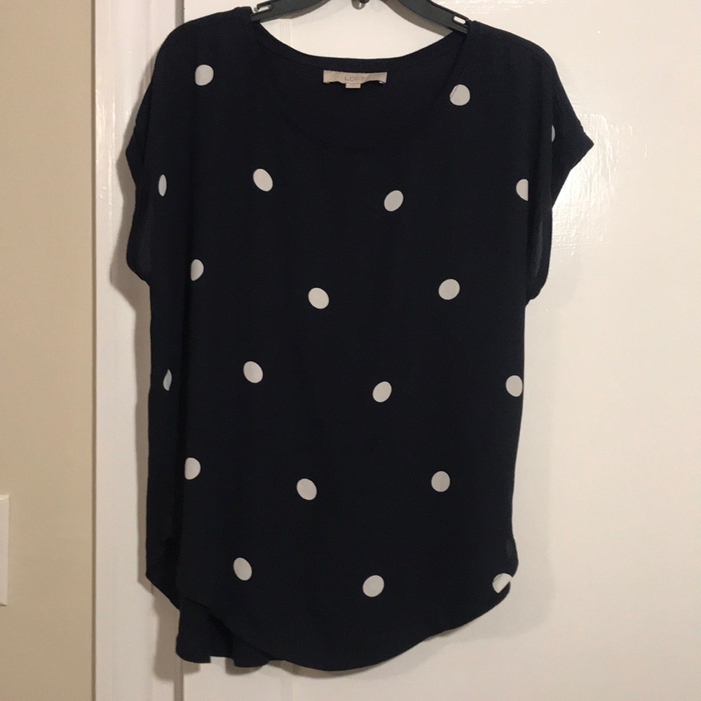 Nice Polka Dot Navy Loft Short Sleeve Blouse